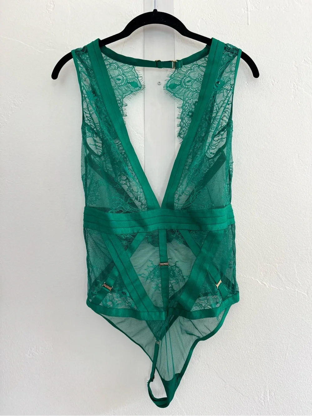Honey Birdette Belinda Bodysuit Green Lace Thong Playsuit One Piece - Picture 2 of 15